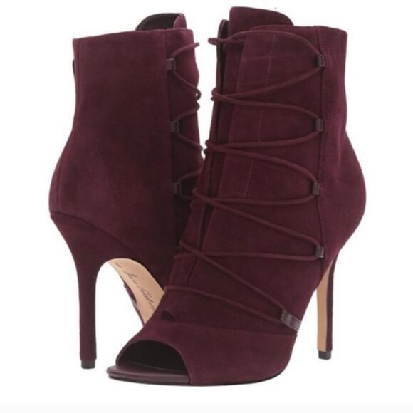 Sam Edelman Asher Lace Up Peep Toe Heeled Ankle Boots in Burgundy Size 7 - Picture 2 of 14